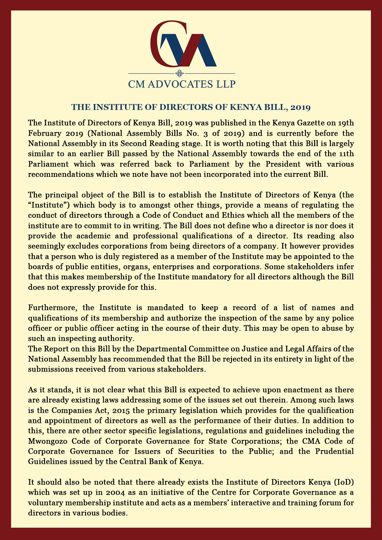 Update on the Institute of Directors of Kenyan Bill